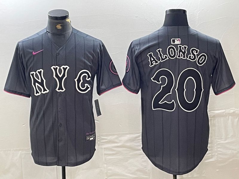 Men New York Mets 20 Alonso Black City Edition 2024 Nike MLB Jersey style 1